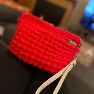 Neon orange crocheted wristlet
